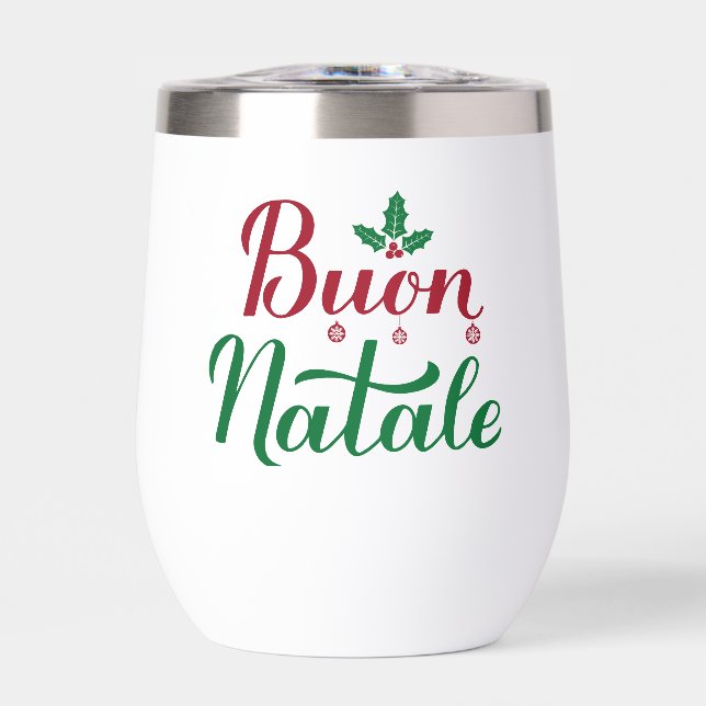 Buon Natale Red and Green Christmas Thermal Wine Tumbler (Front)