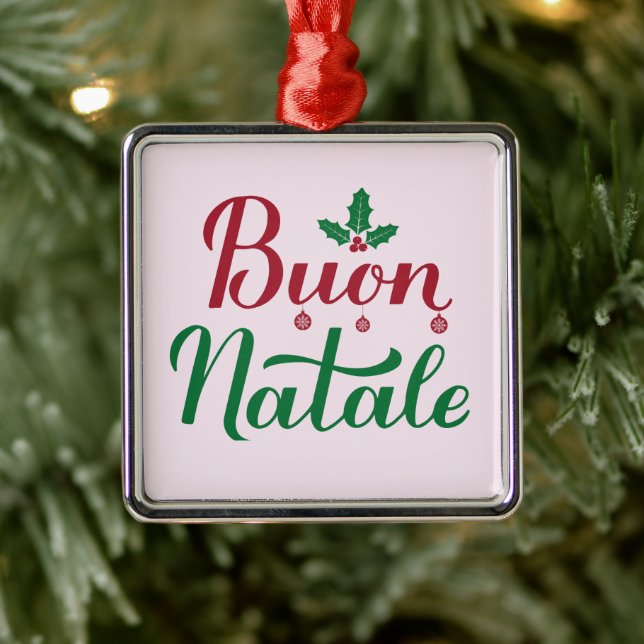 Buon Natale Red and Green Italian Christmas Metal Ornament (Tree)