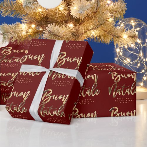 Buon Natale Red Gold Christmas Script Italian Wrapping Paper