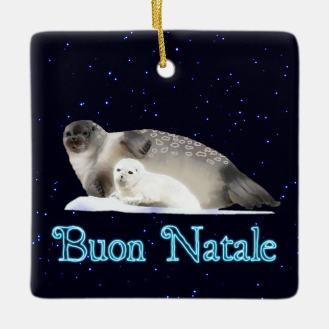Buon Natale - Ringed Seal Ceramic Ornament (Front)
