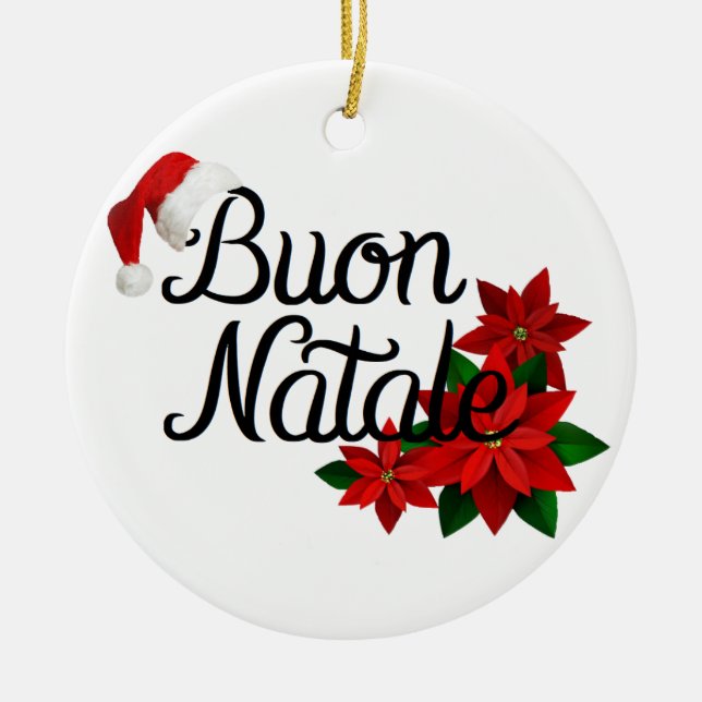 Buon Natale Santa Hat Ceramic Ornament (Front)
