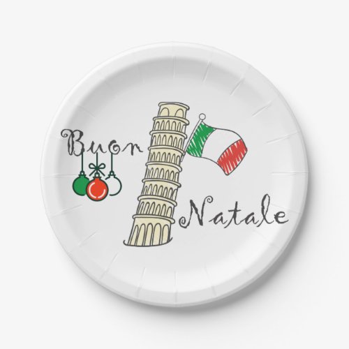 Buon Natale Tower of Pisa Paper Plates