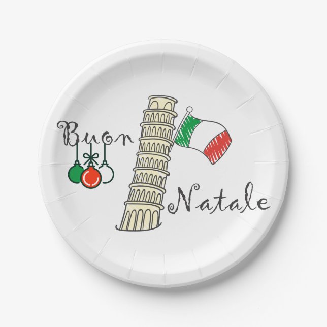 Buon Natale Tower of Pisa Paper Plates (Front)