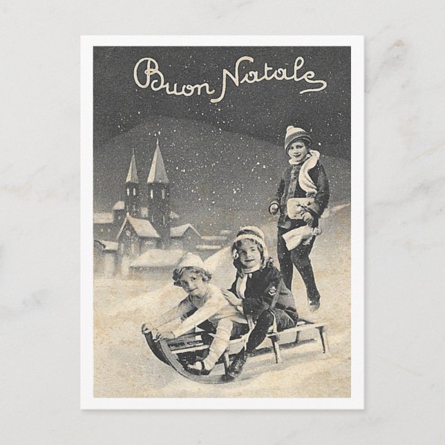Buon Natale Vintage 1930s Italian Christmas Scene Postcard (Front)