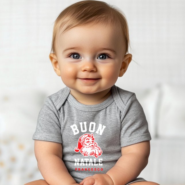 Buon Natale Vintage Santa Baby Bodysuit (Buon Natale vintage Santa personalized baby bodysuit for Italian Sicilian heritage Christmas )