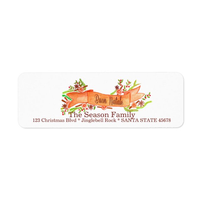 Buon Natale, watercolor Christmas banner Label (Front)