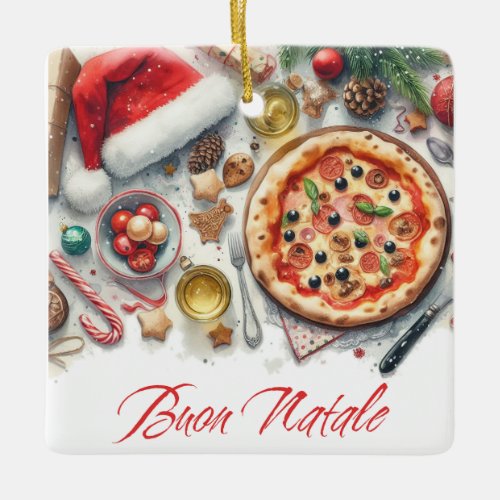 Buon Natale Watercolor Italian Christmas Party  Ceramic Ornament