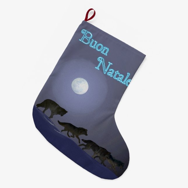 Buon Natale - Wolf Pack Large Christmas Stocking (Front (Hanging))