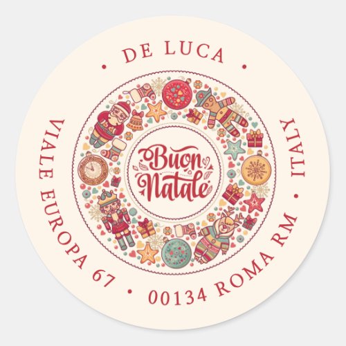 Buon Natale Wreath Italian Red Return Address Classic Round Sticker