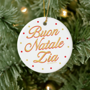 Buon Natale Zia Personalized Gold White Red Ceramic Ornament