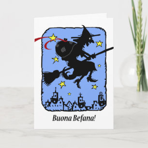 Buona Befana, Christmas Epiphany Witch with Gifts Holiday Card