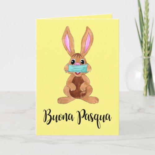 Buona Pasqua Italian  Easter Face masked Bunny Holiday Card