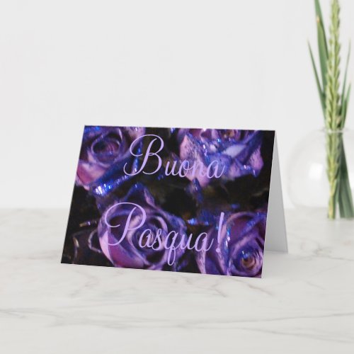 Buona Pasqua Italian Happy Easter Purple Roses Holiday Card