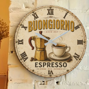 Buongiorno Espresso Vintage Italian Coffee  Large Clock