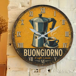 Buongiorno Italian Espresso Moka Pot Kitchen Café Large Clock