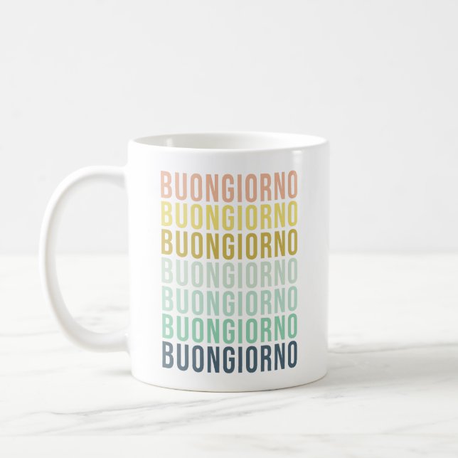 Buongiorno Italian Hello Typography Cute Colorful Coffee Mug (Left)