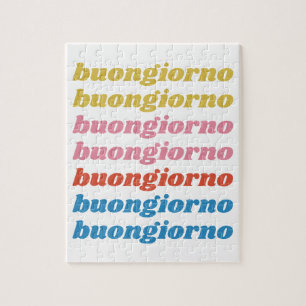Buongiorno Italian Hello Typography Cute Retro Jigsaw Puzzle