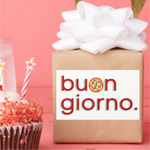 Buongiorno Italian Hello with a Pizza! Rectangular Sticker