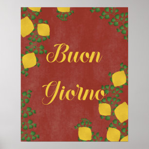 BuonGiorno Italian Vintage Typography Botanical Poster