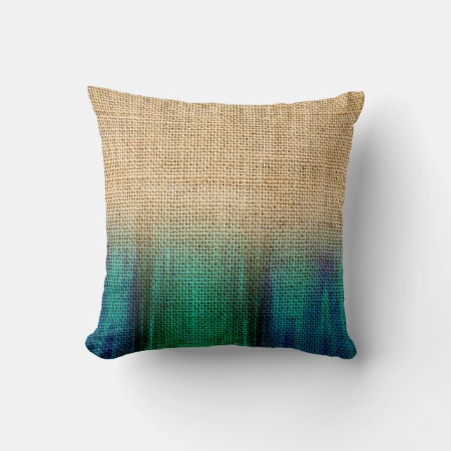 Buralp Rustic Ombre Blue Watercolor Dipped Accent Throw Pillow (Front)