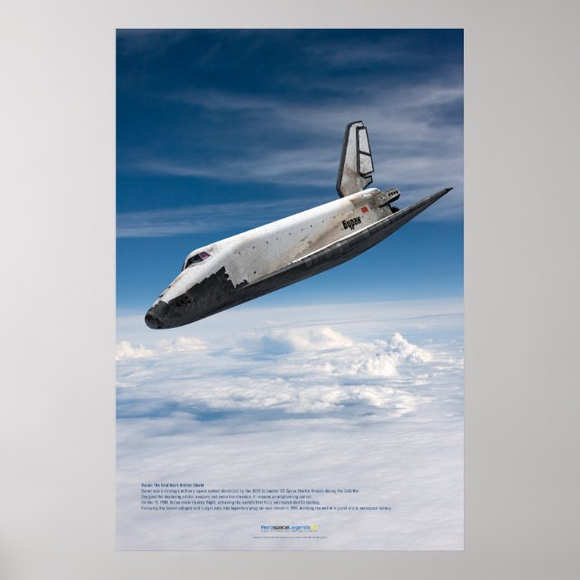 Buran Spaceplane Descending Through Clouds Poster (Front)