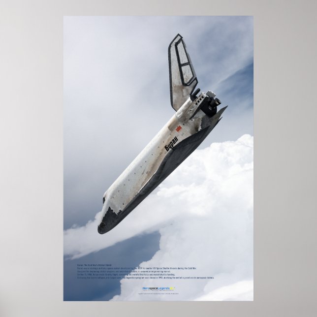 Buran Spaceplane Descending Through Clouds Poster (Front)
