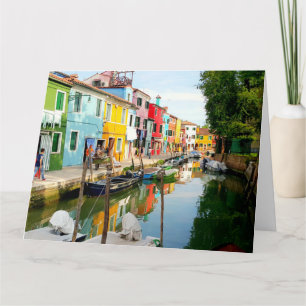 Burano island near Venice, Rainbow Houses in Italy Card