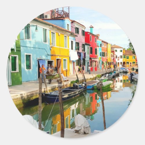 Burano island near Venice Rainbow Houses in Italy Classic Round Sticker