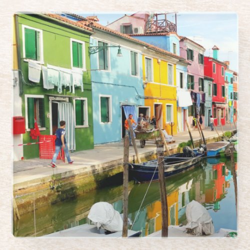 Burano island near Venice Rainbow Houses in Italy Glass Coaster