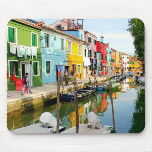 Burano island near Venice, Rainbow Houses in Italy Mouse Pad