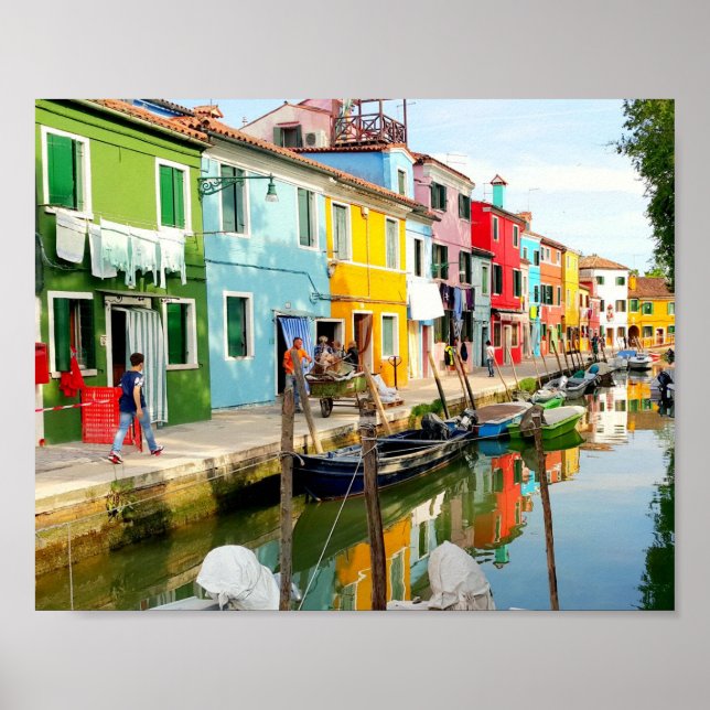Burano island near Venice, Rainbow Houses in Italy Poster (Front)