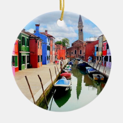 Burano Italy Italian Colorful Houses  Boat Canal Ceramic Ornament