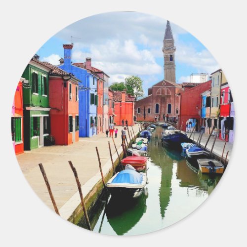 Burano Italy Italian Colorful Houses  Boat Canal Classic Round Sticker