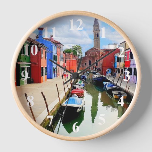 Burano Italy Italian Colorful Houses  Boat Canal Clock