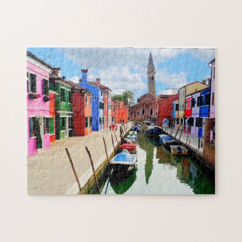 Burano Italy Italian Colorful Houses  Boat Canal Jigsaw Puzzle