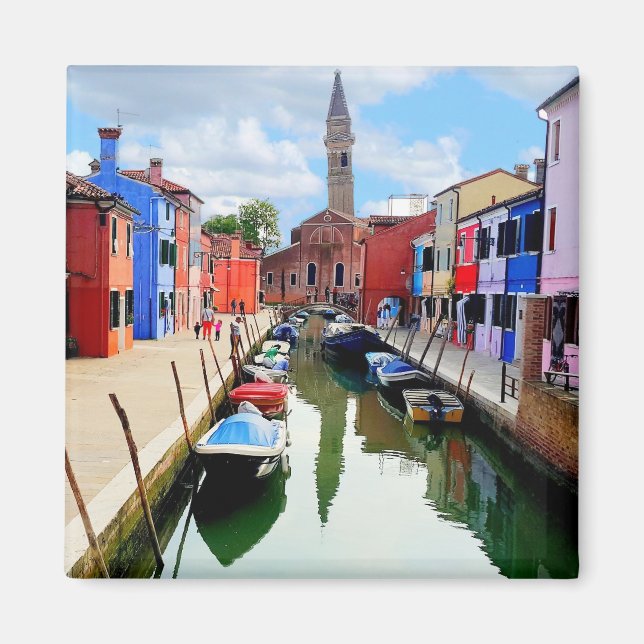 Burano, Italy Italian Colorful Houses & Boat Canal Magnet (Front)