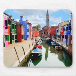Burano, Italy Italian Colorful Houses &amp; Boat Canal Mouse Pad