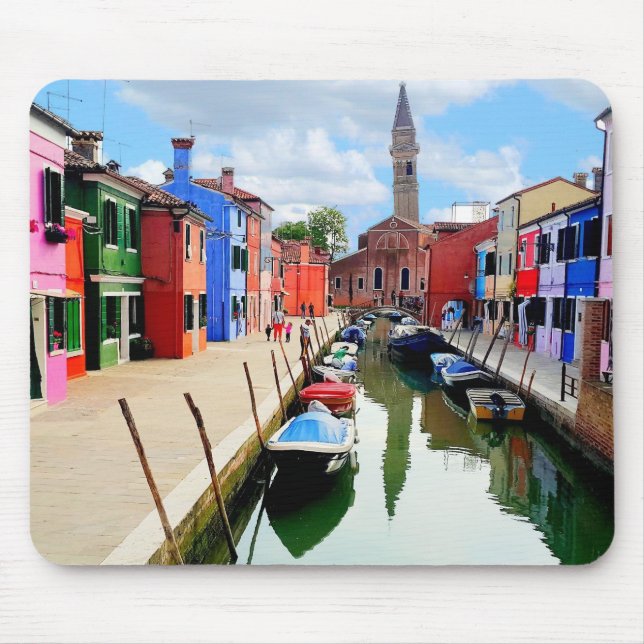 Burano, Italy Italian Colorful Houses & Boat Canal Mouse Pad (Front)