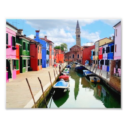 Burano Italy Italian Colorful Houses  Boat Canal Photo Print