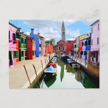 Burano  Italy Italian Colorful Houses & Boat Canal Postcard by inspirationzstore at Zazzle