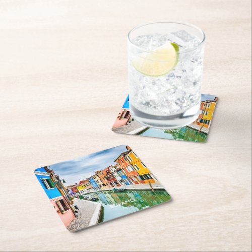 Burano Italy Square Paper Coaster