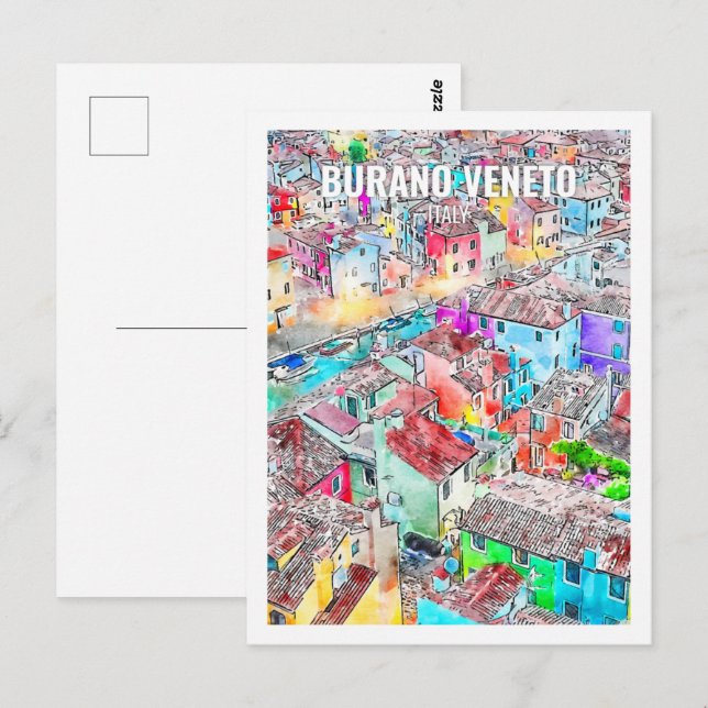 Burano Veneto Italy Famous Travel Place Watercolor Postcard (Front/Back)