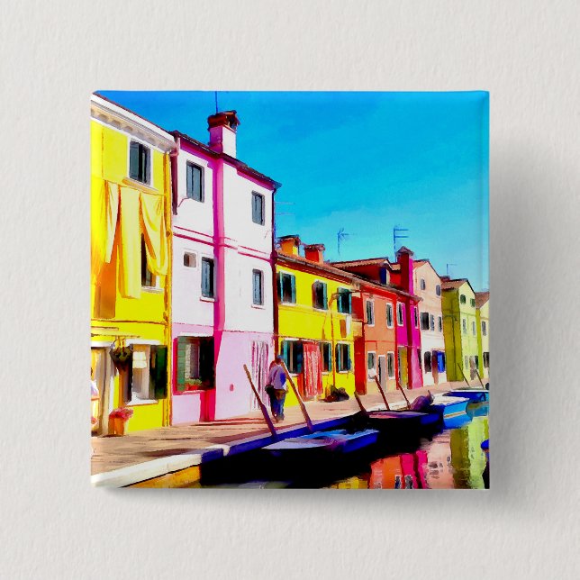 Burano, Venice watercolor painting Button (Front)