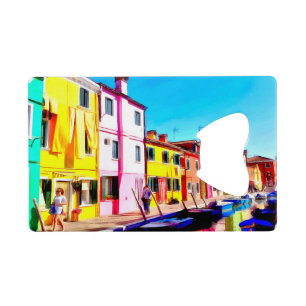 Burano, Venice watercolor painting Credit Card Bottle Opener