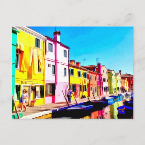 Burano Venice watercolor painting Postcard