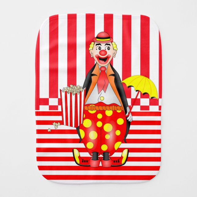 Burb Cloth Baby Cute Red Clown Popcorn Fun (Front)
