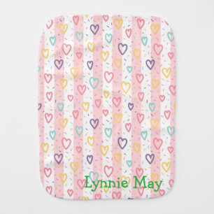 Burb Cloth Baby Stripe Pink & White Hearts