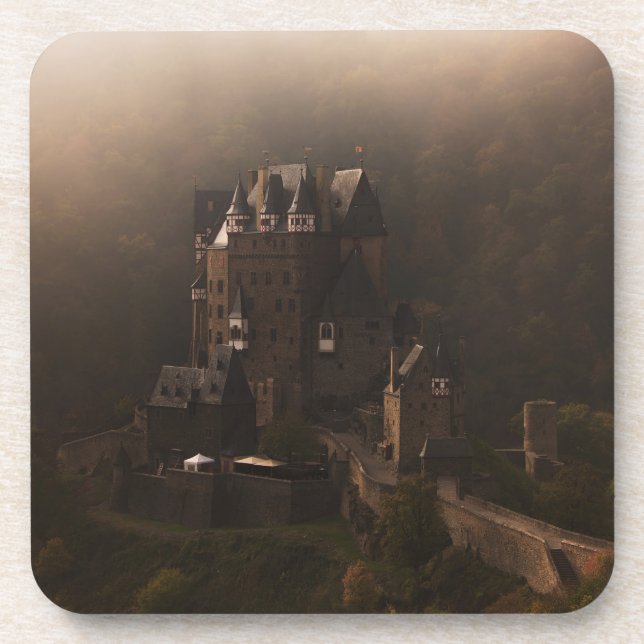 Burg Eltz castle in the morning fog Beverage Coaster (Front)