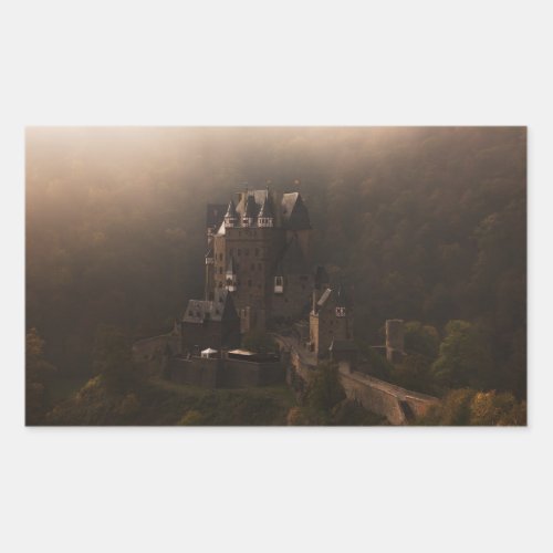 Burg Eltz castle in the morning fog Rectangular Sticker