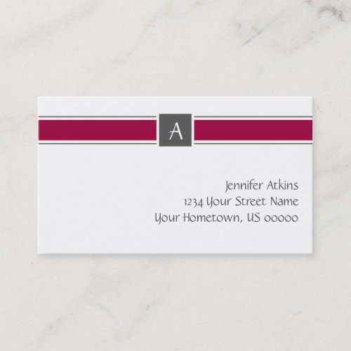 Burgandy and Gray Monogram Business Card